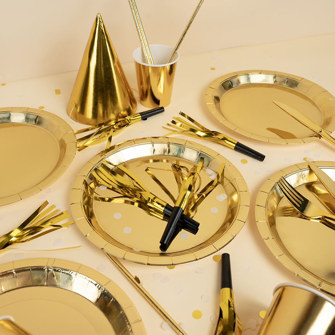 Тарелки (9''/23 см) Золото, Металлик, 6 шт.