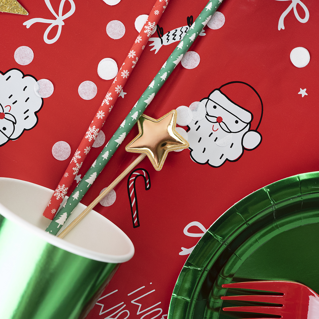 Трубочки для коктейлей, Снежинки, Красный/Белый, 12 шт. в упак. 