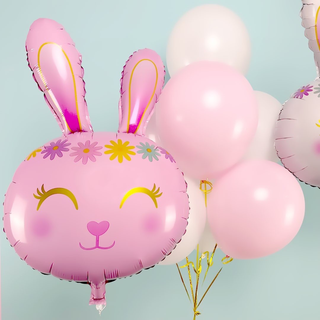 Шар (32''/81 см) Фигура, Цветочный Зайка, Розовый, 1 шт.