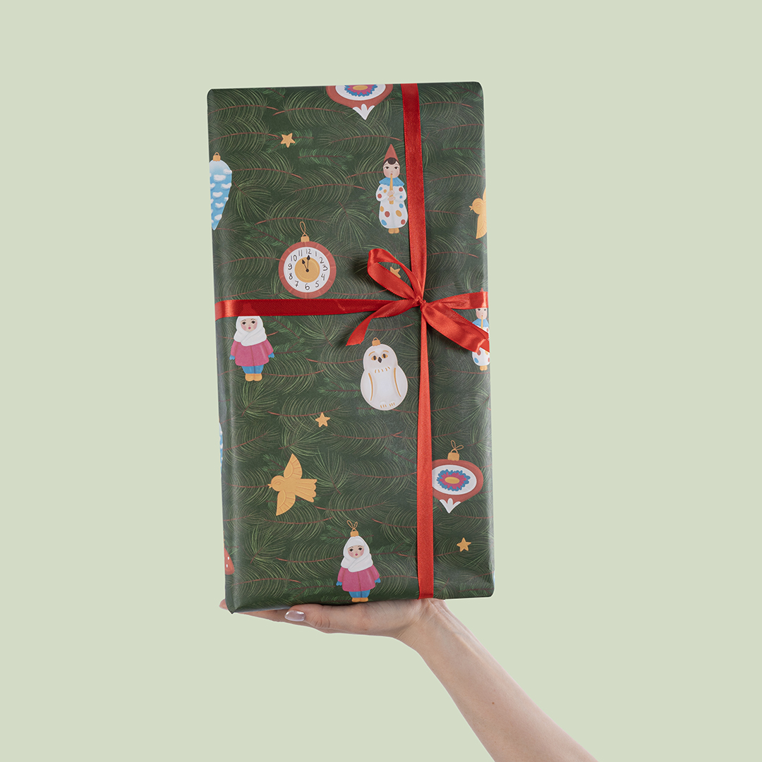 Упаковочная бумага 80гр (0,7*1 м) Еловые ветки, 1 шт.