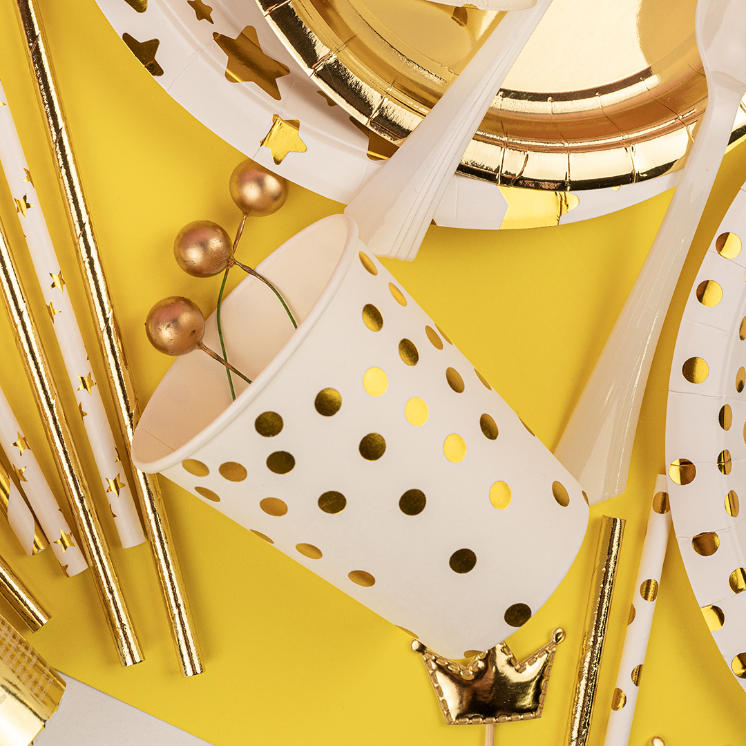 Стаканы (250 мл) Конфетти, Белый/Золото, Металлик, 6 шт.