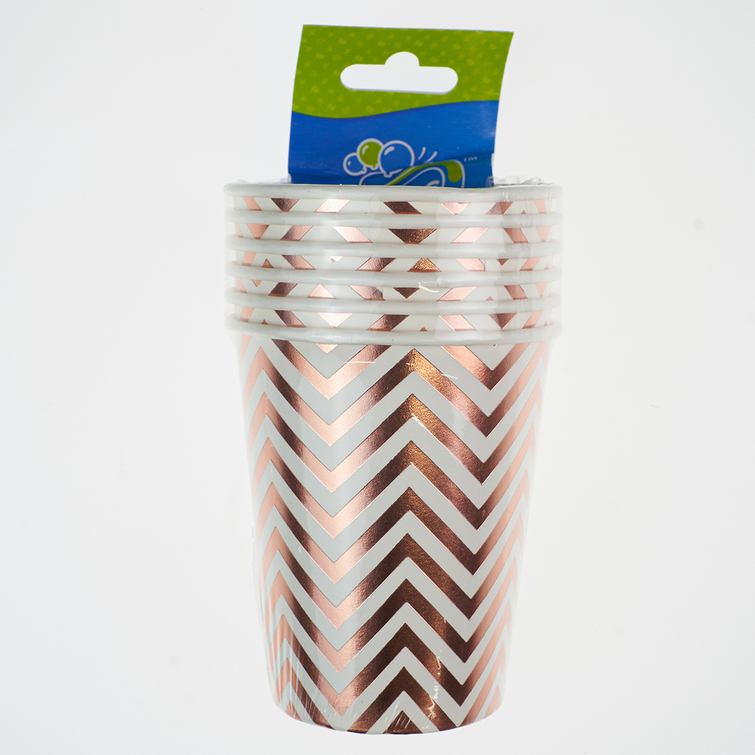 Стаканы (250 мл) Зигзаги, Белый/Розовое золото, Металлик, 6 шт.