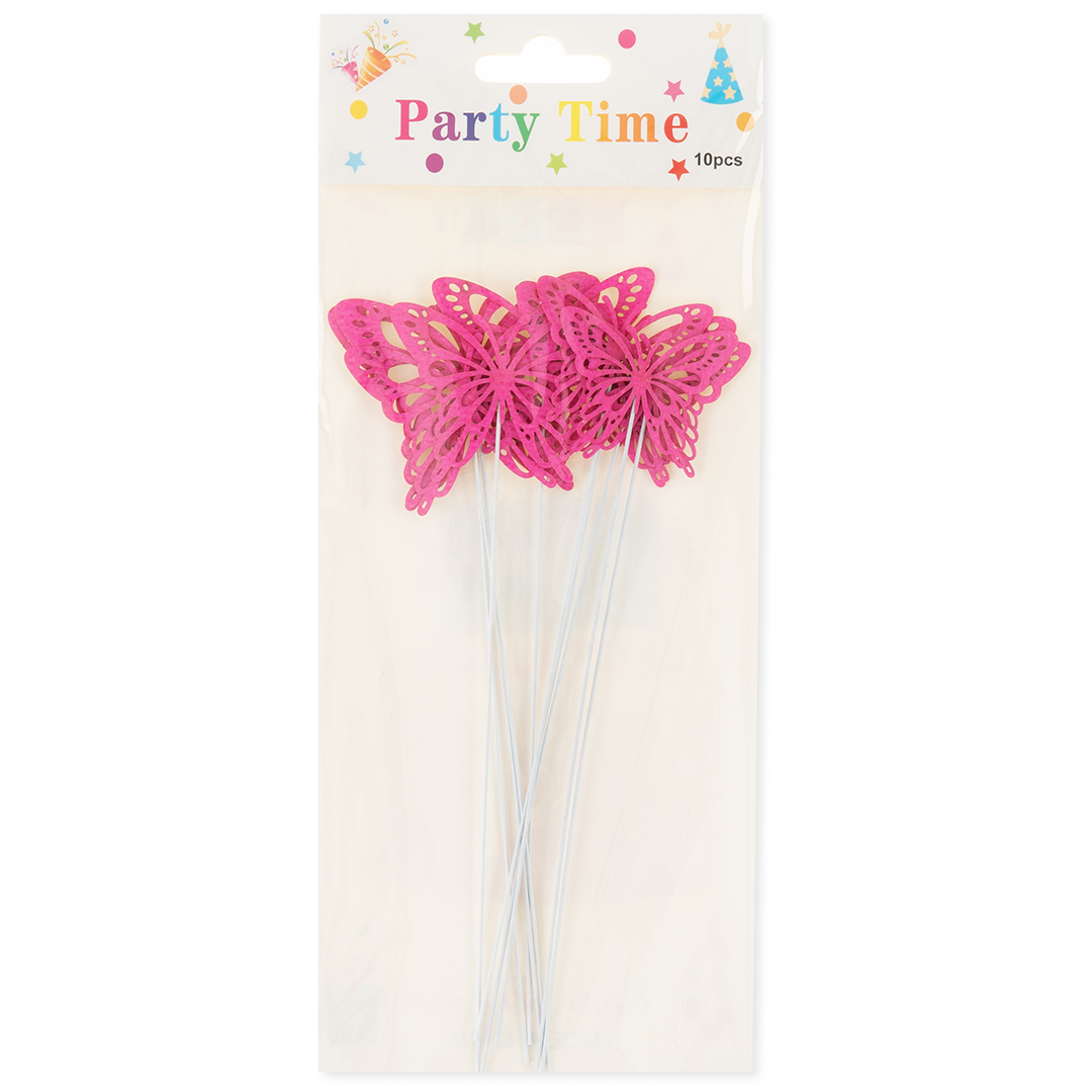 Топперы, Ажурные бабочки, Фуксия, 18 см, 10 шт.