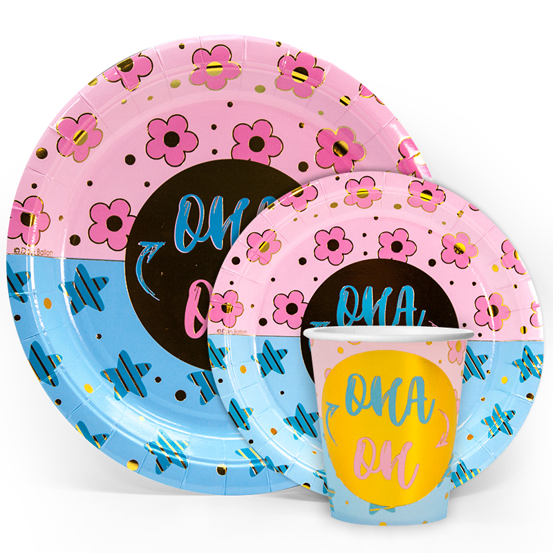 Тарелки (9''/23 см) Гендер Пати, Голубой/Розовый, Металлик, 6 шт.