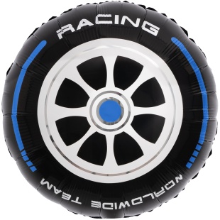 Шар (18''/46 см) Круг, Гоночное колесо, Черный/Синий, 1 шт. в уп. (цв.этик.)