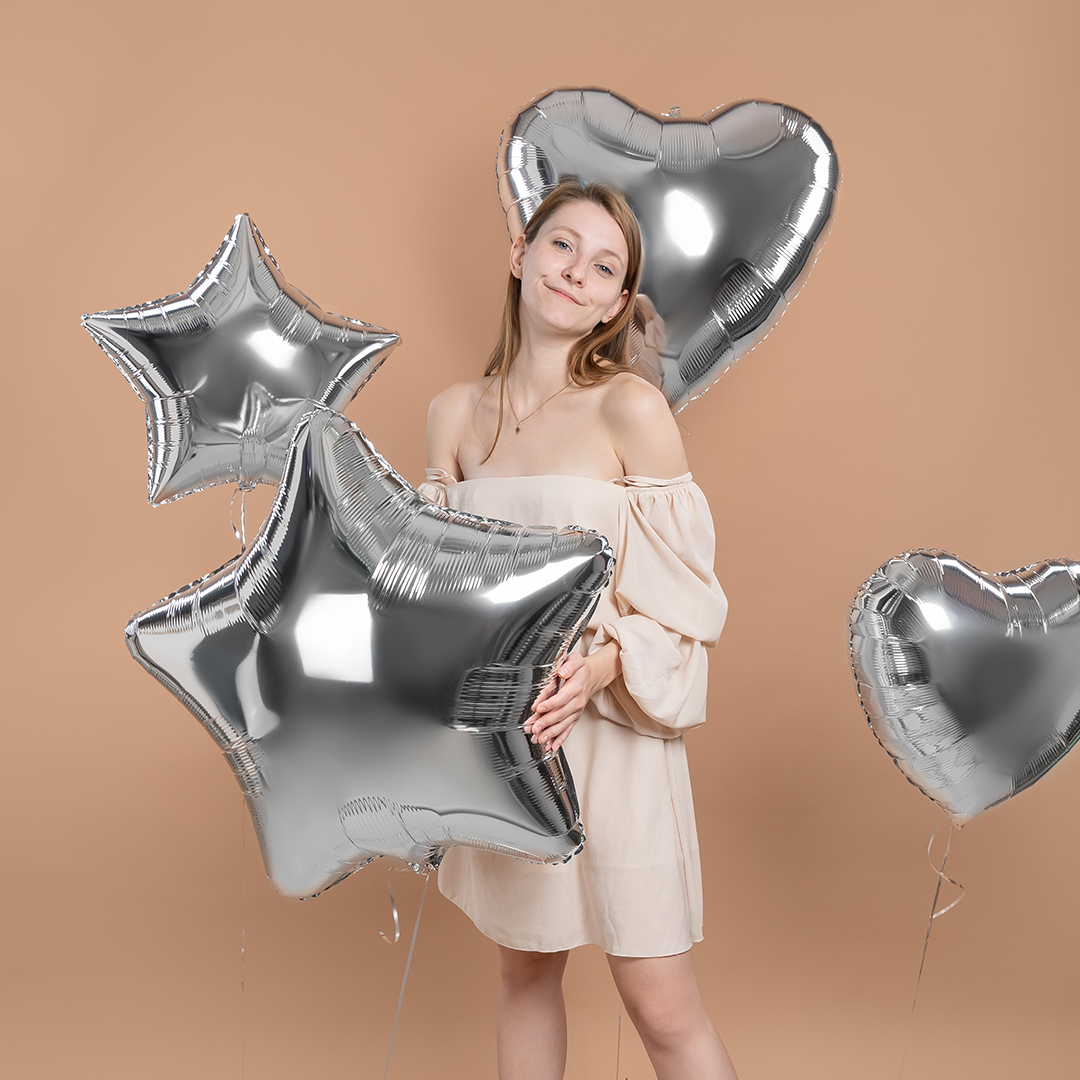 Шар (32''/81 см) Сердце, Серебро, Металлик, 1 шт.