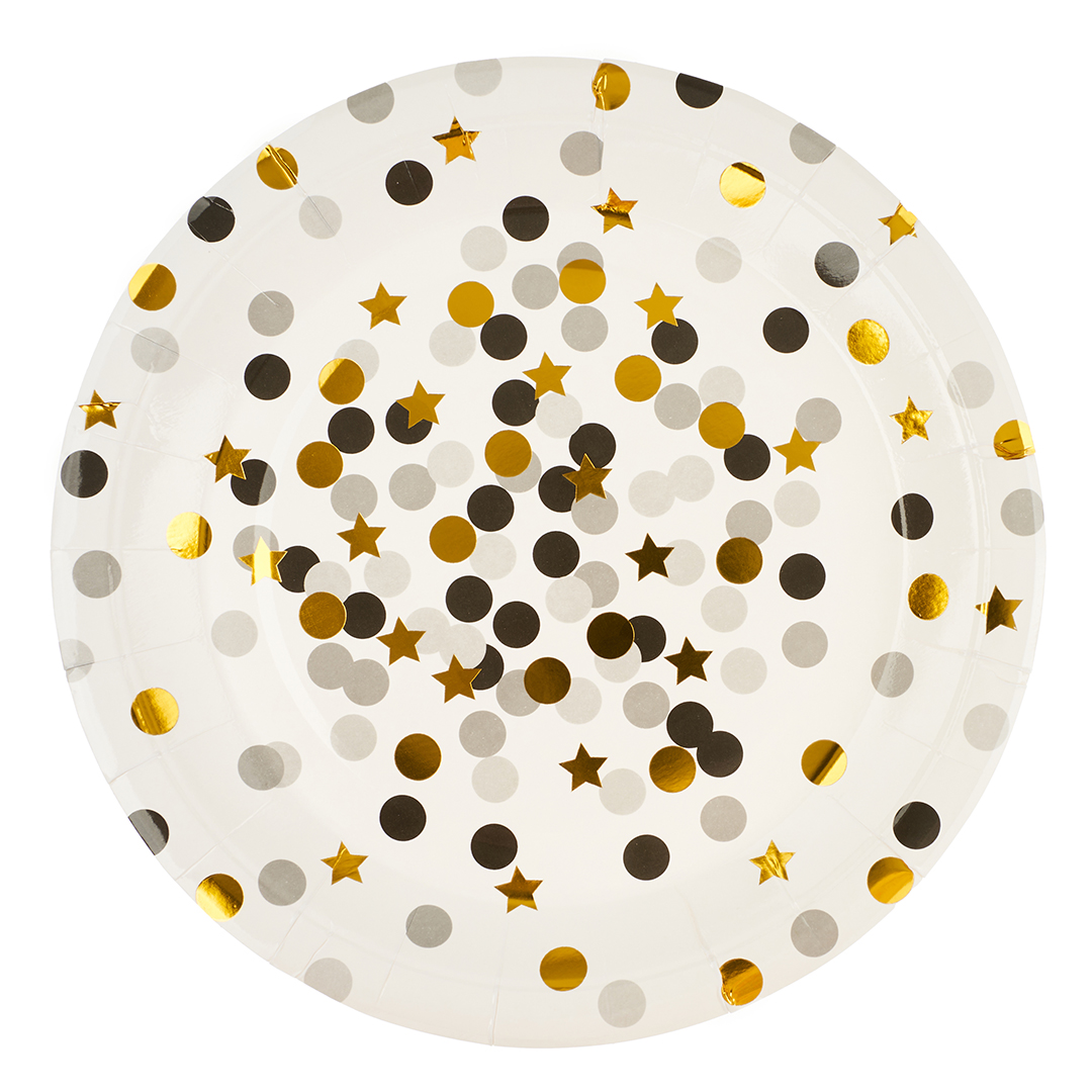 Тарелки (9''/23 см) Конфетти, Стильный микс, Металлик, 6 шт.