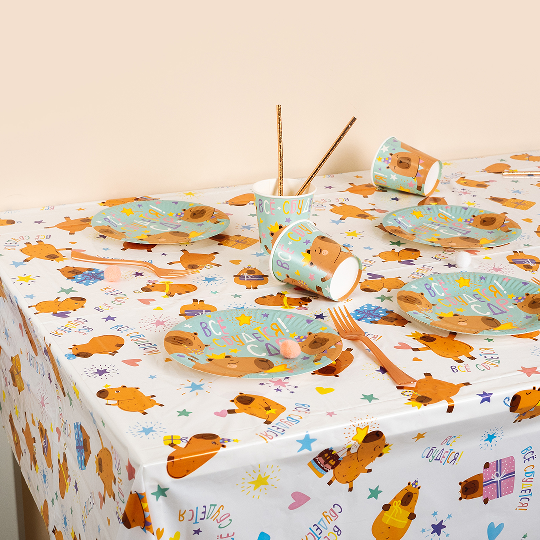 Скатерть одноразовая, Капибара, 120*180 см, 1 шт.