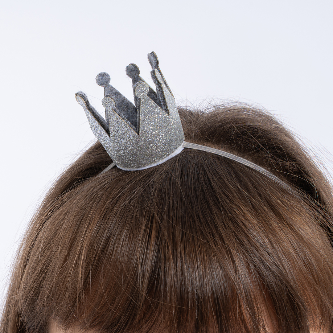 Корона тканевая, на резинке, Серебро, с блестками, 1 шт. 