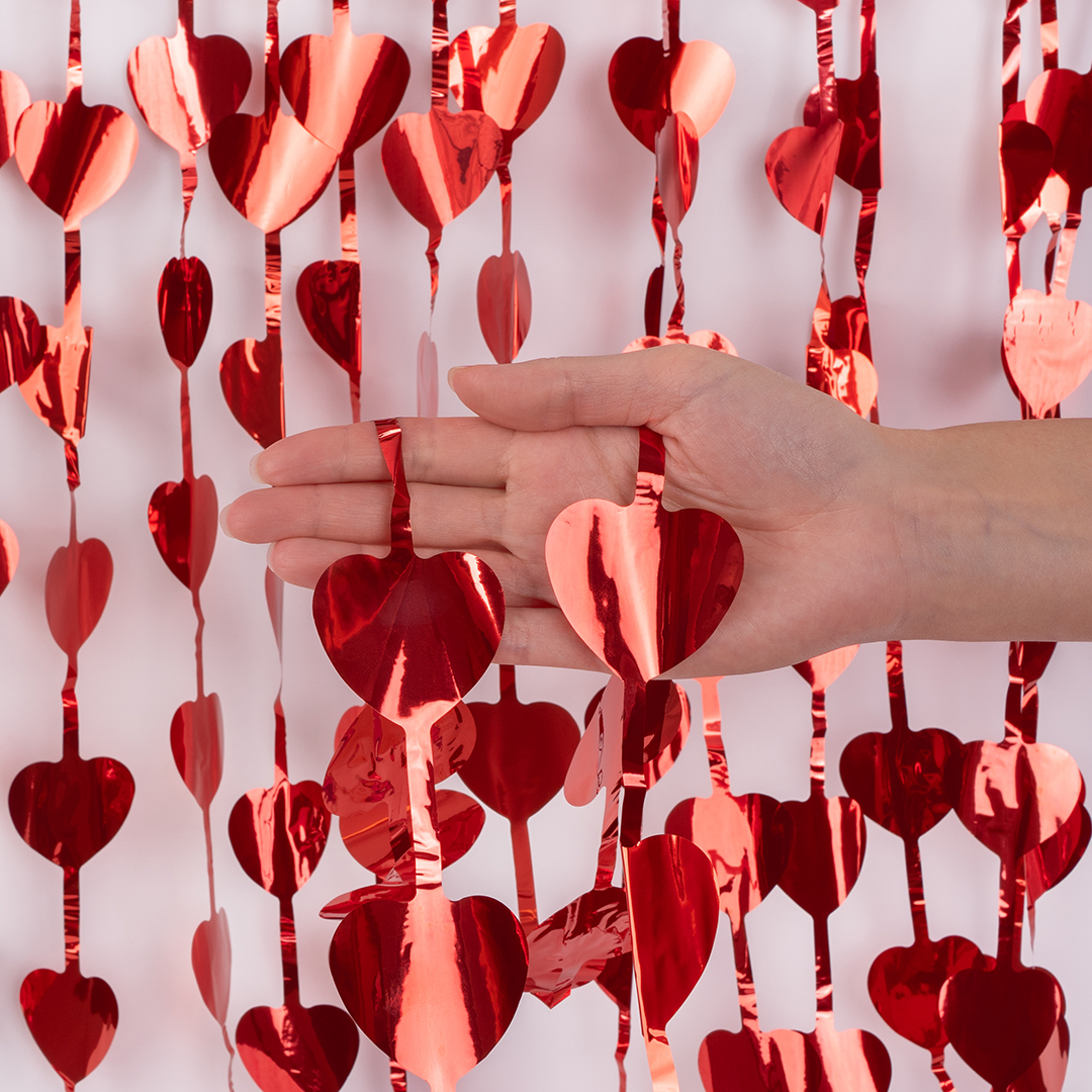 Занавес Сердце, Красный, Металлик, 100*200 см, 1 шт.