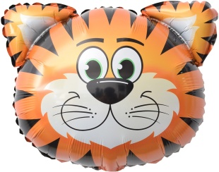 Шар с клапаном (14''/36 см) Мини-фигура, Голова, Тигр, 5 шт. в уп. (цв.этик.)