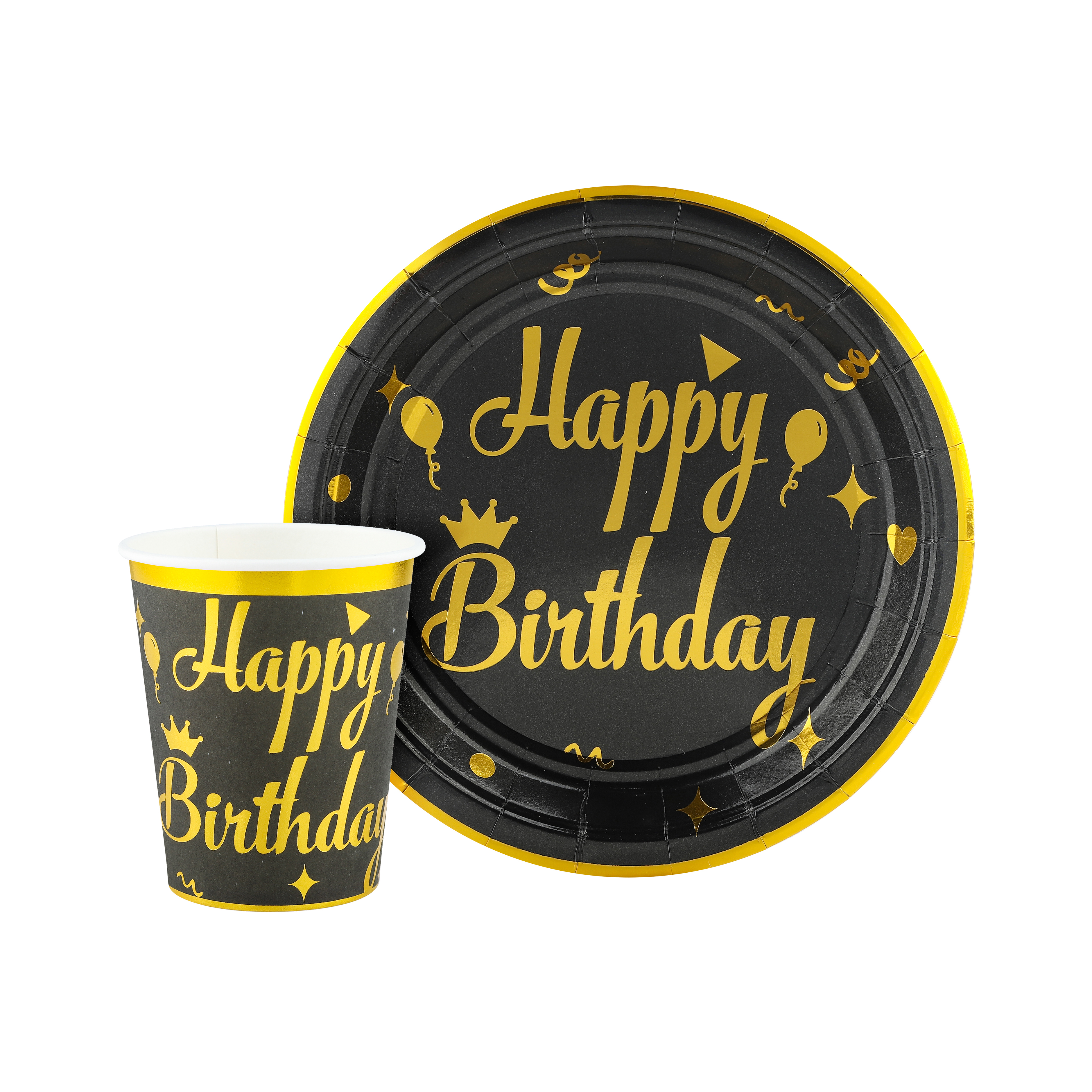 Стаканы (250 мл) Элегантный ДР, Черный/Золото, Металлик, 6 шт.