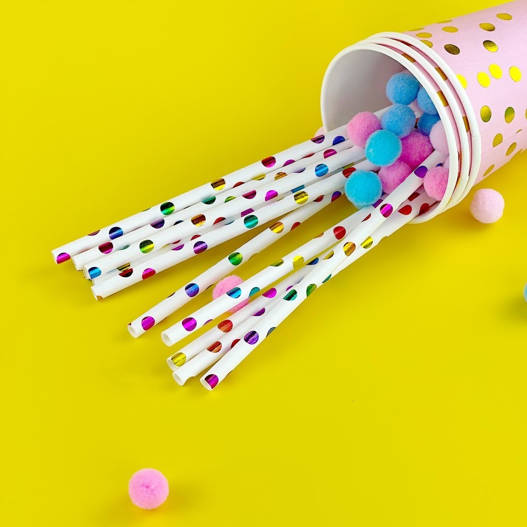 Трубочки для коктейлей, Разноцветное конфетти, Металлик, 12 шт. в упак. 