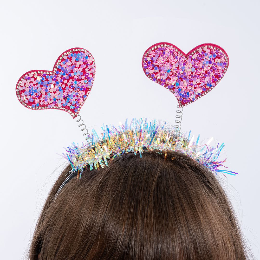 Ободок, Сердечки, Розовый, с блестками, 1 шт. 