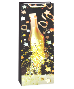 Пакет подарочный для вина, 210гр, Праздничные искры, Дизайн №4, Металлик, 35*12*9 см, 1 шт.
