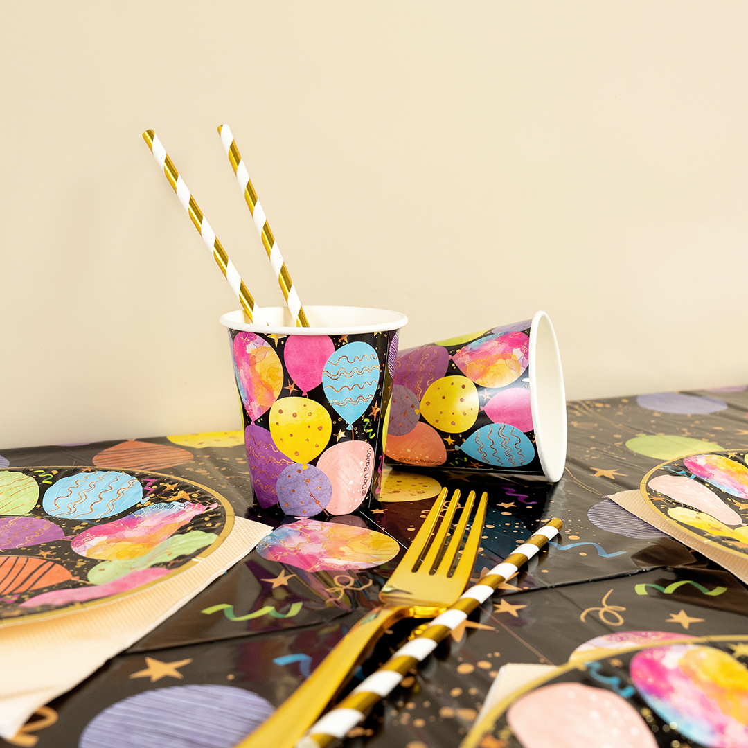 Стаканы (250 мл) Воздушные шары, Черный, Металлик, 6 шт.