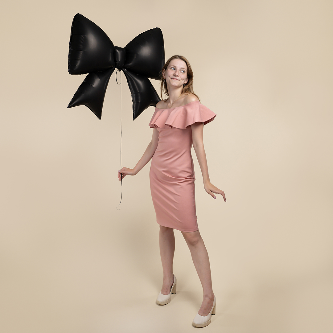 Шар (39''/99 см) Фигура, Бант, Черный, Сатин, 1 шт.