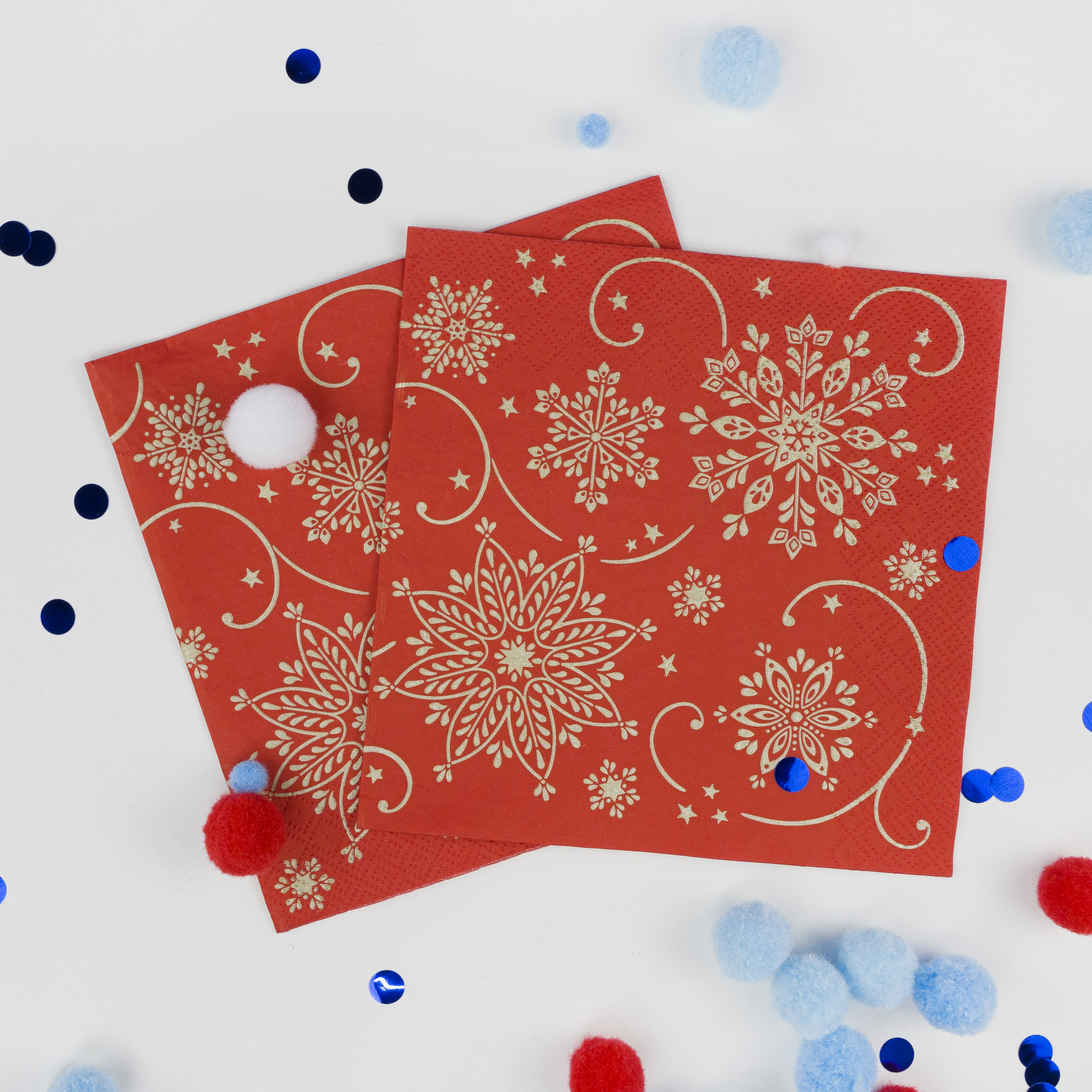 Сервировочные салфетки, Волшебные снежинки, Красный, 33*33 см, 20 шт.