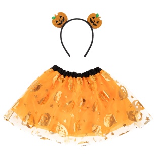 Набор (ободок и юбочка), Тыковки, Оранжевый/Золото, Металлик, 1 шт. 