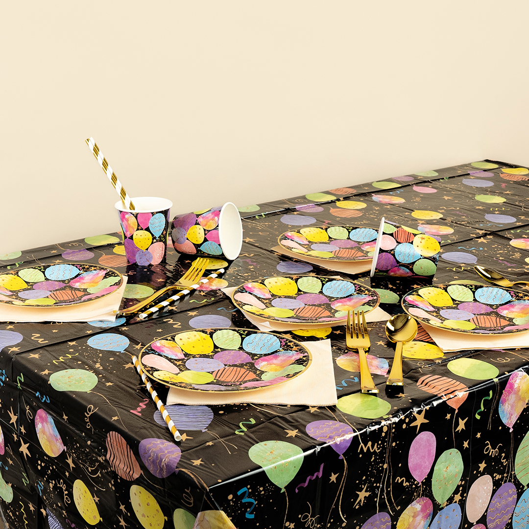 Скатерть одноразовая, Воздушные шары, Черный, 120*180 см, 1 шт.