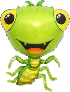 Шар с клапаном (17''/43 см) Мини-фигура, Счастливый кузнечик, 5 шт. в уп. (цв.этик.)