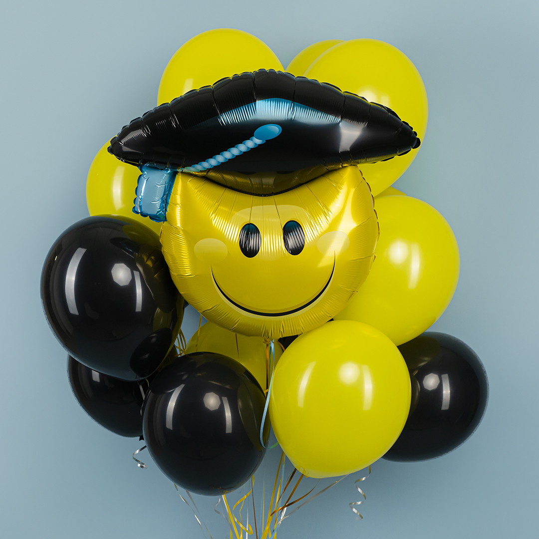 Шар (31''/79 см) Фигура, Смайл Выпускник, 1 шт.