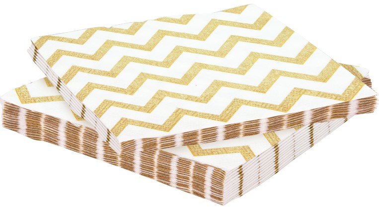 Сервировочные салфетки, Белые зигзаги, Золото, 33*33 см, 20 шт.