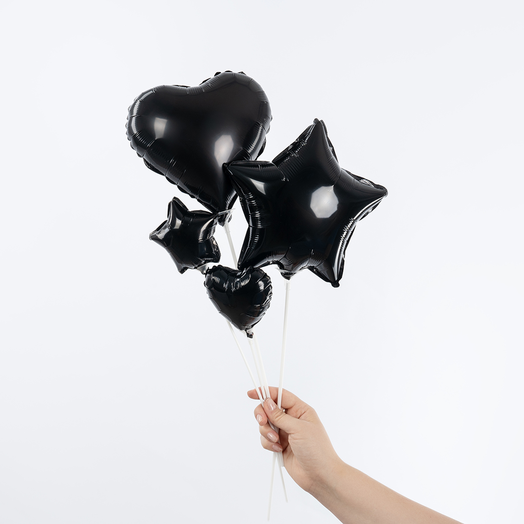 Шар с клапаном (5''/13 см) Микро-звезда, Черный, 1 шт.
