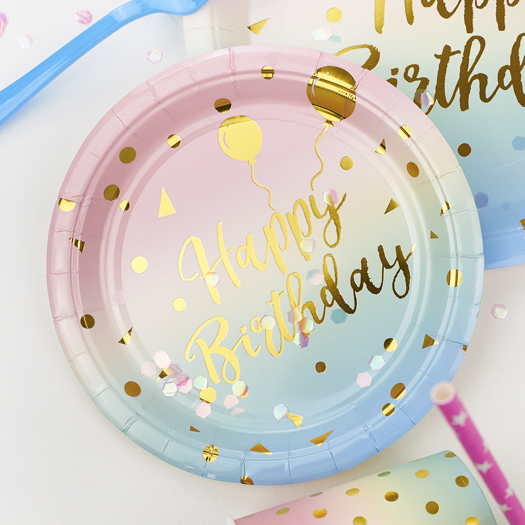 Тарелки (9''/23 см) Невесомый ДР, Радужный/Золото, Металлик, 6 шт.