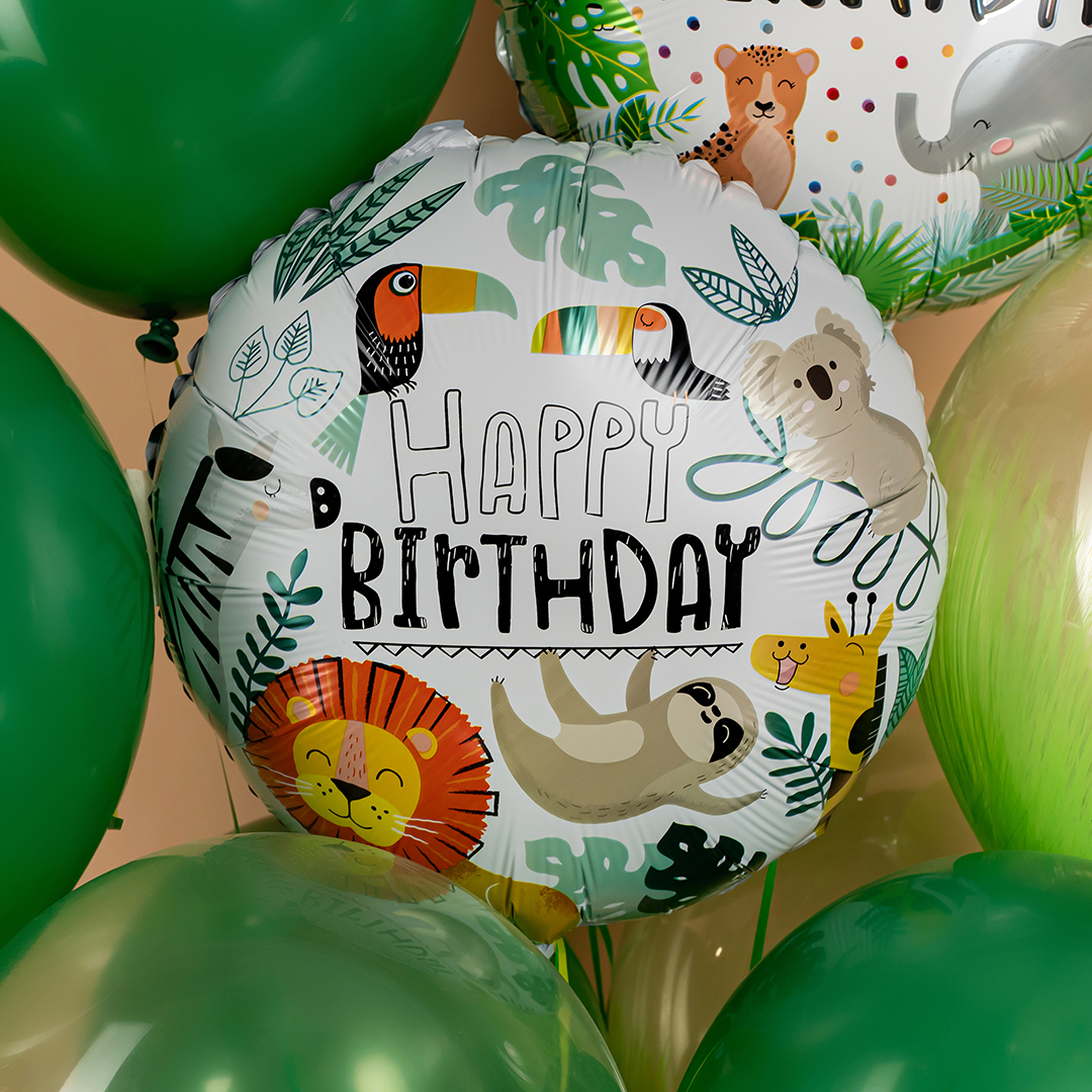 Шар (18''/46 см) Круг, С Днем Рождения (джунгли), 1 шт.