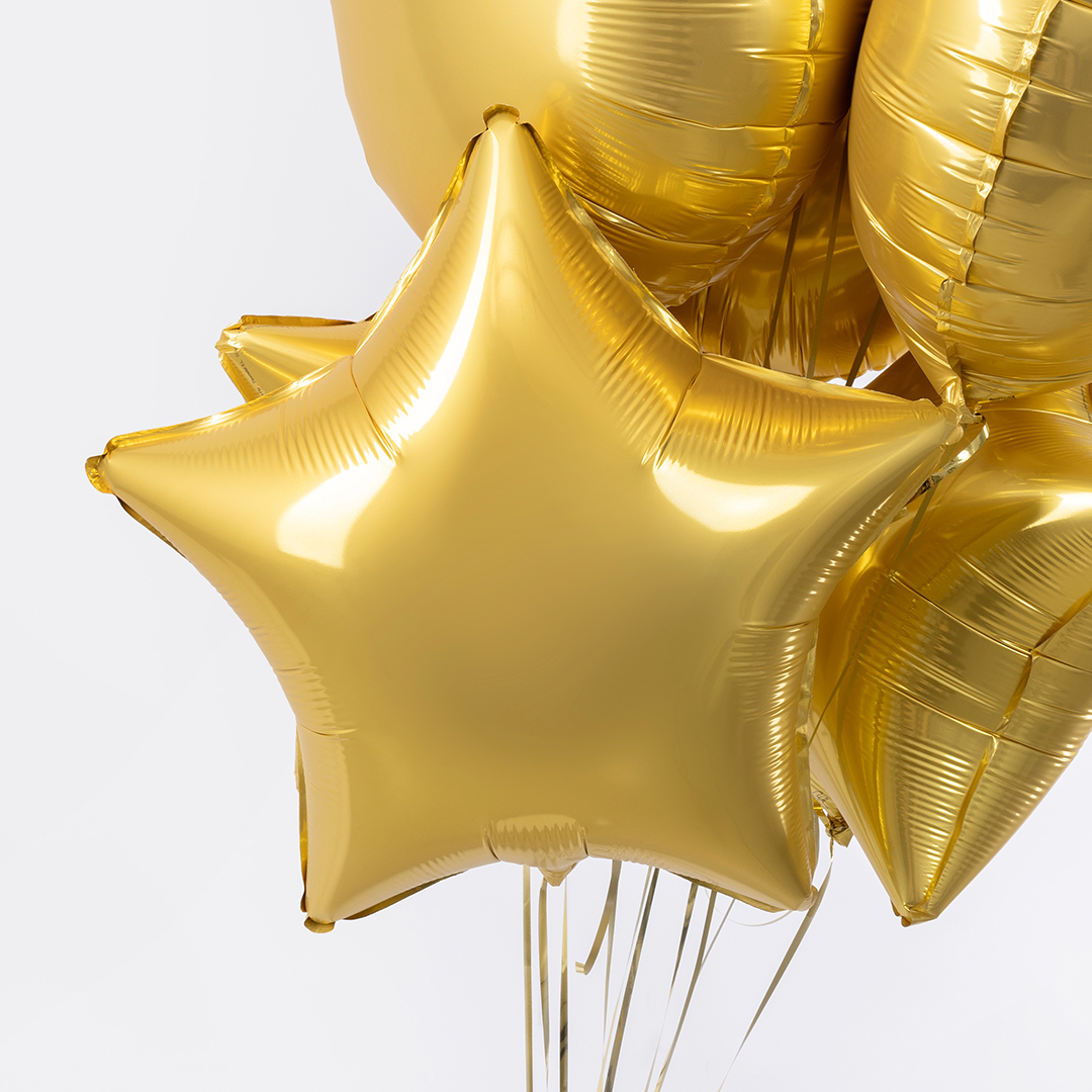 Шар (18''/46 см) Звезда, Золото, Сатин, 1 шт.