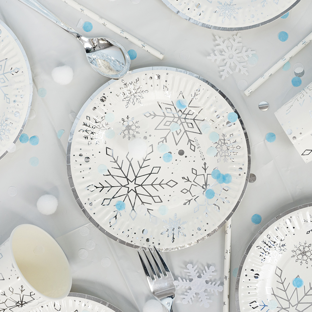 Тарелки (7''/18 см) Снежинки, Металлик, 6 шт.