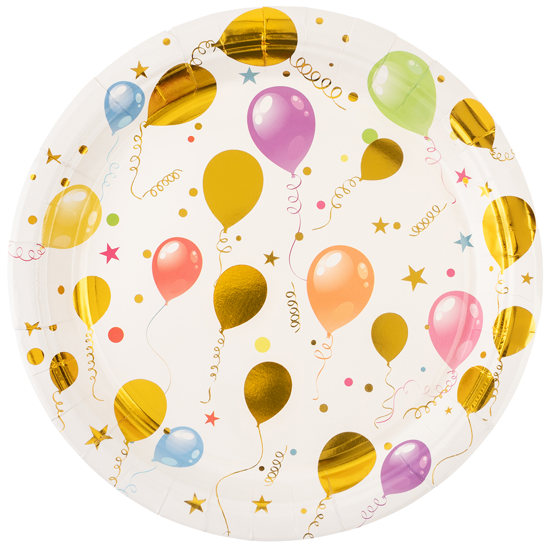 Тарелки (9''/23 см) Воздушные шарики, Разноцветный, Металлик, 6 шт.