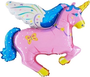 Шар с клапаном (16''/41 см) Мини-фигура, Сказочный единорог, Розовый, 5 шт. в уп. (цв.этик.)