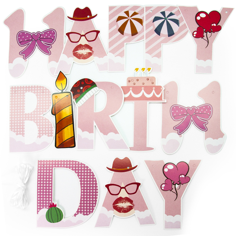 Гирлянда Лама Альпака, Happy Birthday, Розовый, 250 см, 1 упак.