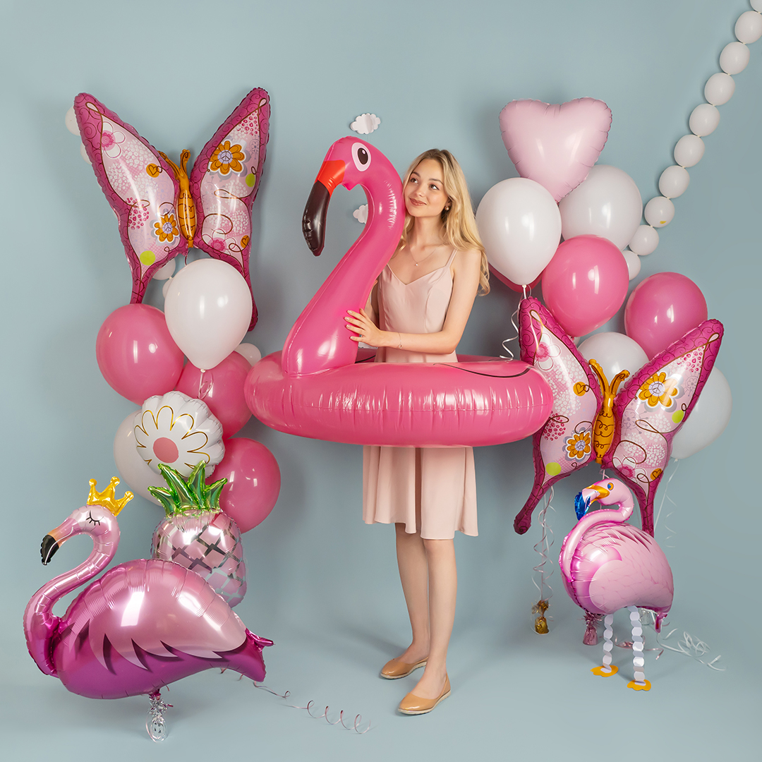 Шар 3D (40''/102 см) Ходячая Фигура, Фламинго, Розовый, 1 шт.