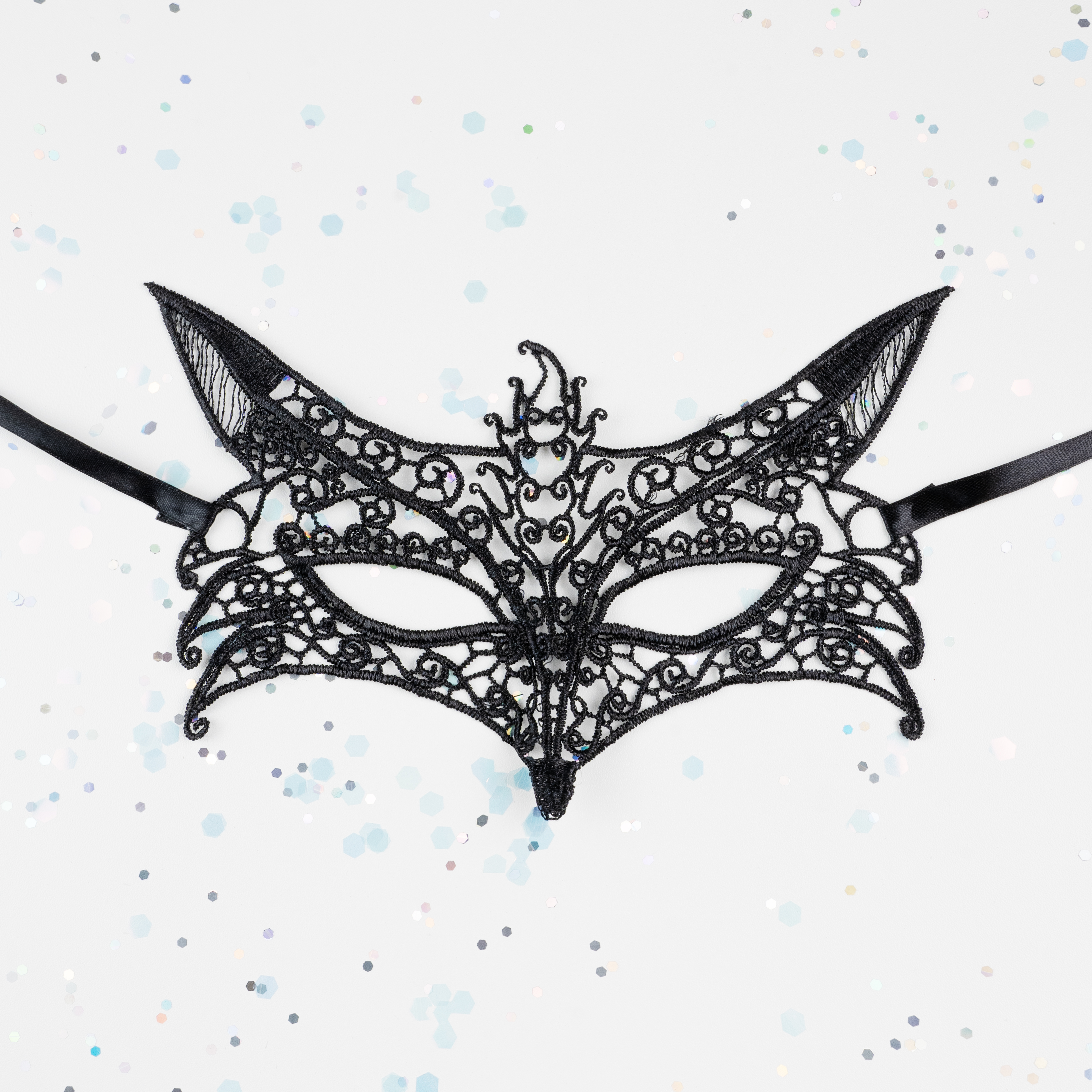 Маска кружевная, фигурная, Лисичка, Черный, 16*24 см, 1 шт. 