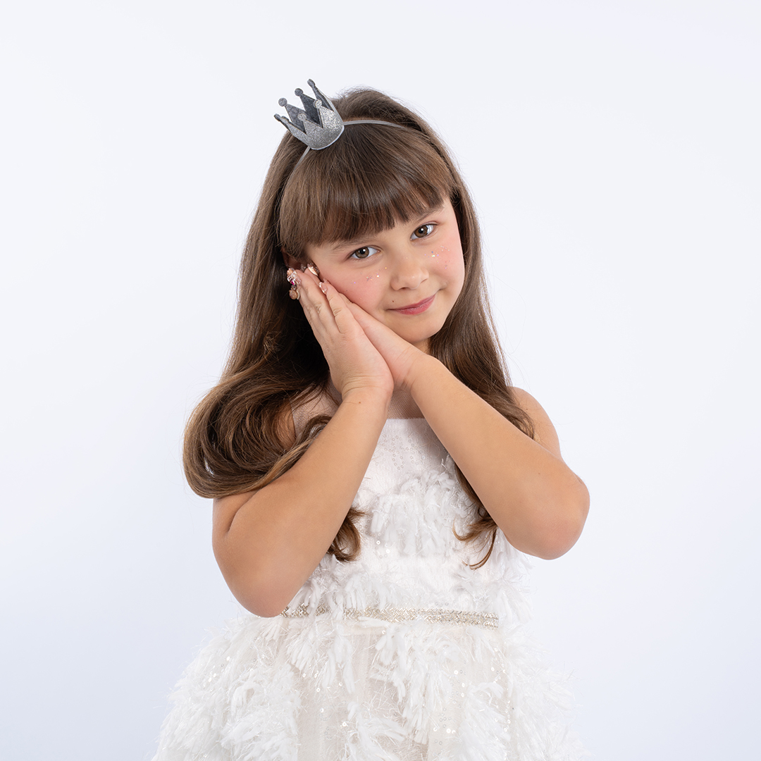 Корона тканевая, на резинке, Серебро, с блестками, 1 шт. 