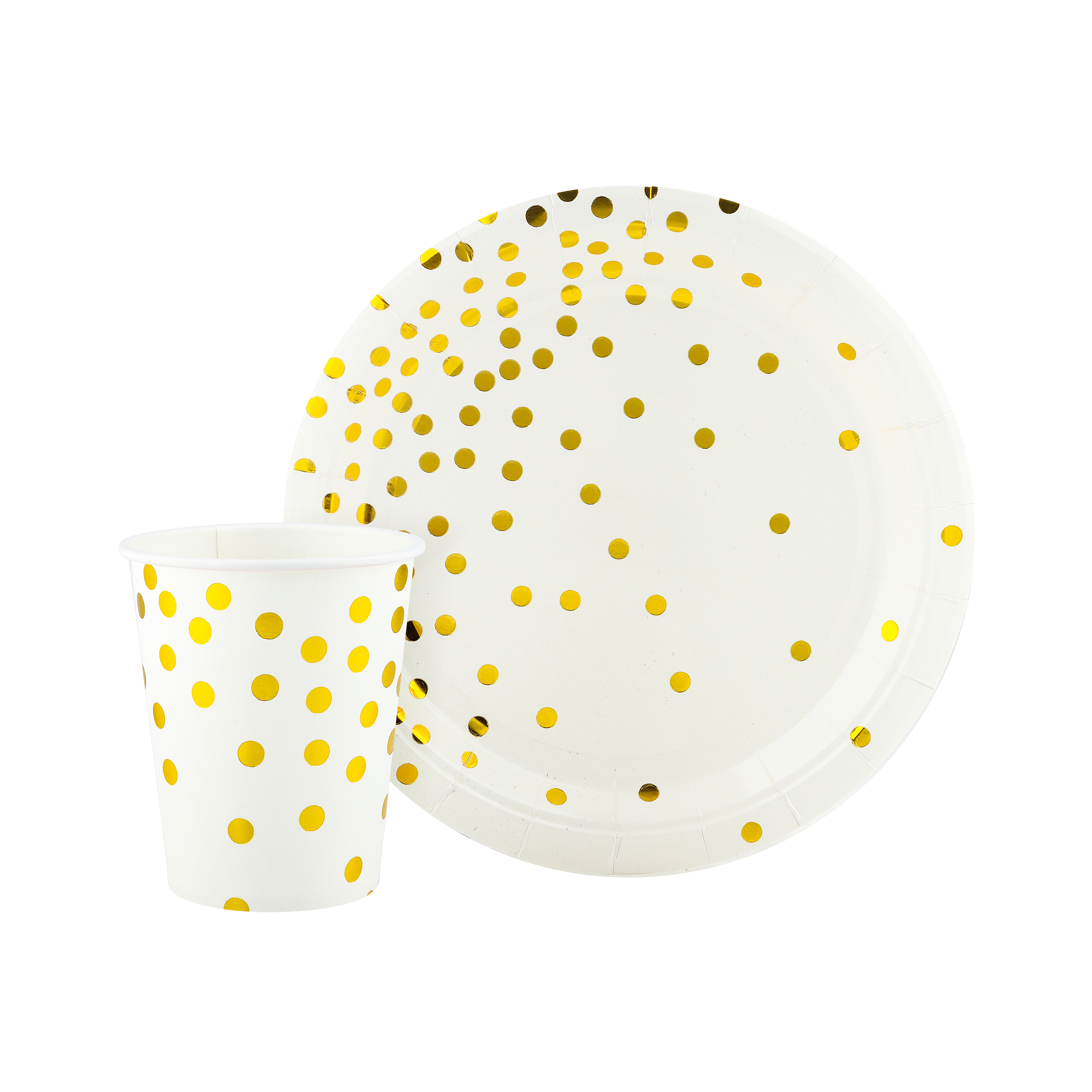 Тарелки (7''/18 см) Конфетти, Белый/Золото, Металлик, 6 шт.