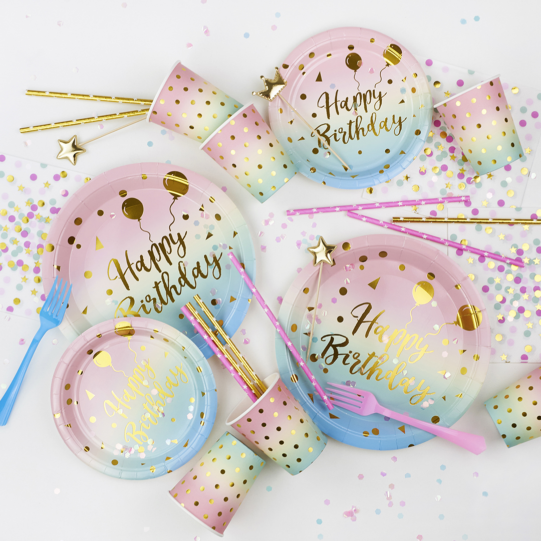 Тарелки (9''/23 см) Невесомый ДР, Радужный/Золото, Металлик, 6 шт.