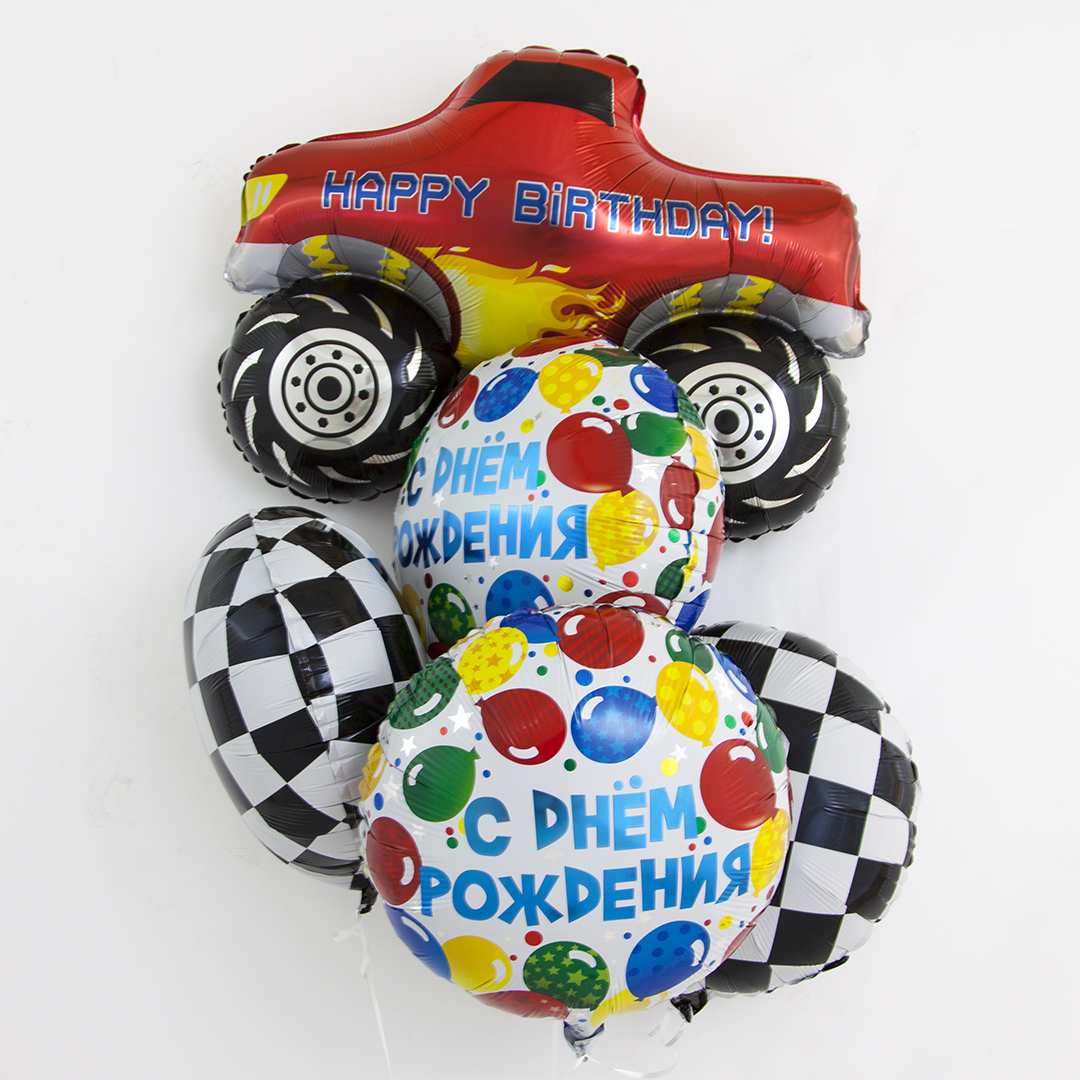 Шар (30''/76 см) Фигура, С Днем Рождения, Пикап Монстр-Трак, Красный, 1 шт. в уп.