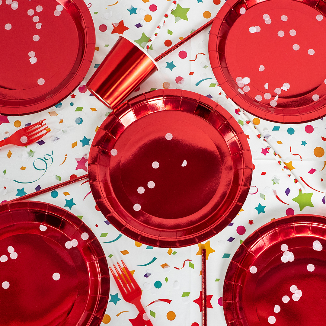 Тарелки (9''/23 см) Красный, Металлик, 6 шт.