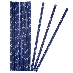 Трубочки для коктейлей, Звезды Люкс, Синий/Серебро, Металлик, 12 шт. в упак. 