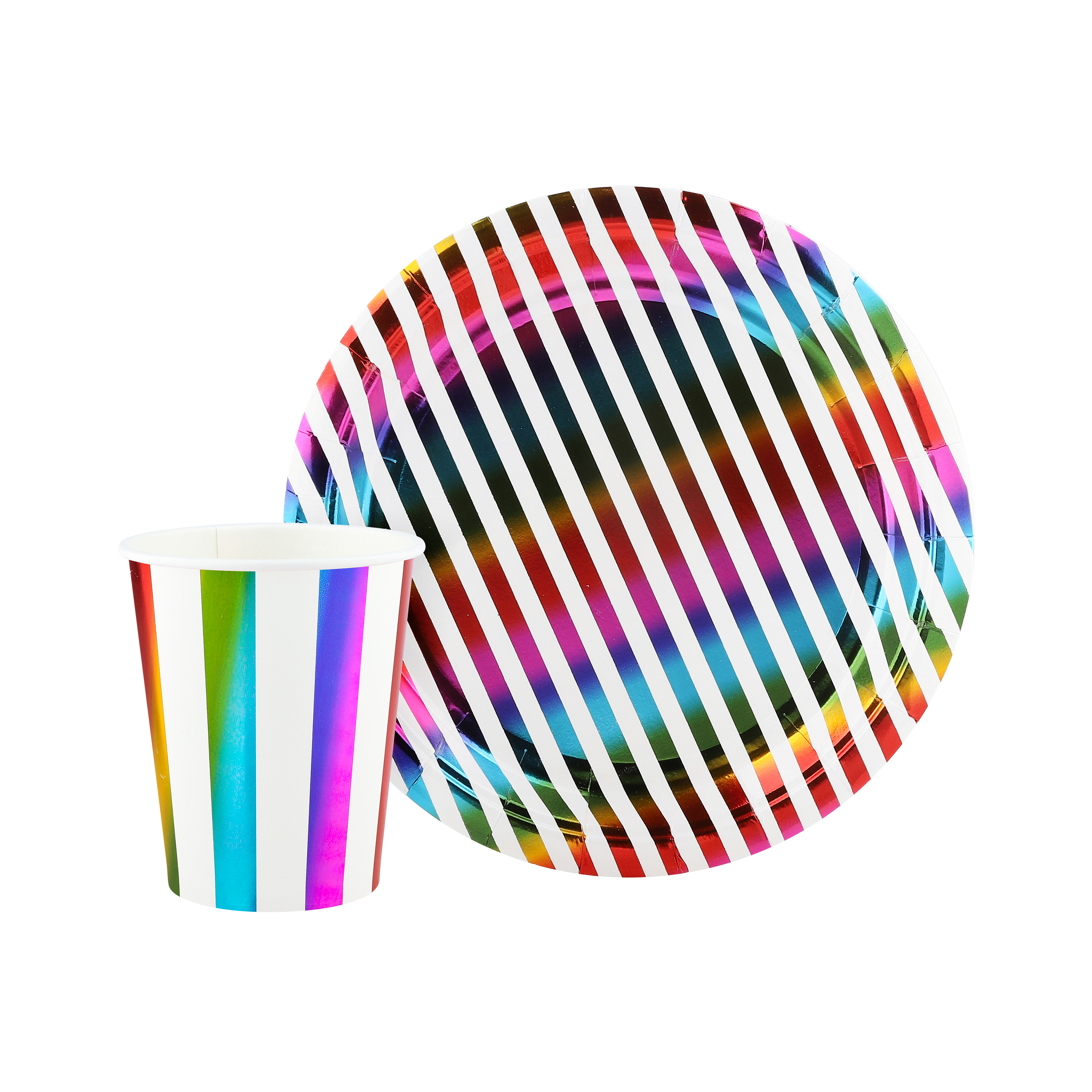 Тарелки (7''/18 см) Полосы, Радужный перелив, Металлик, 6 шт.