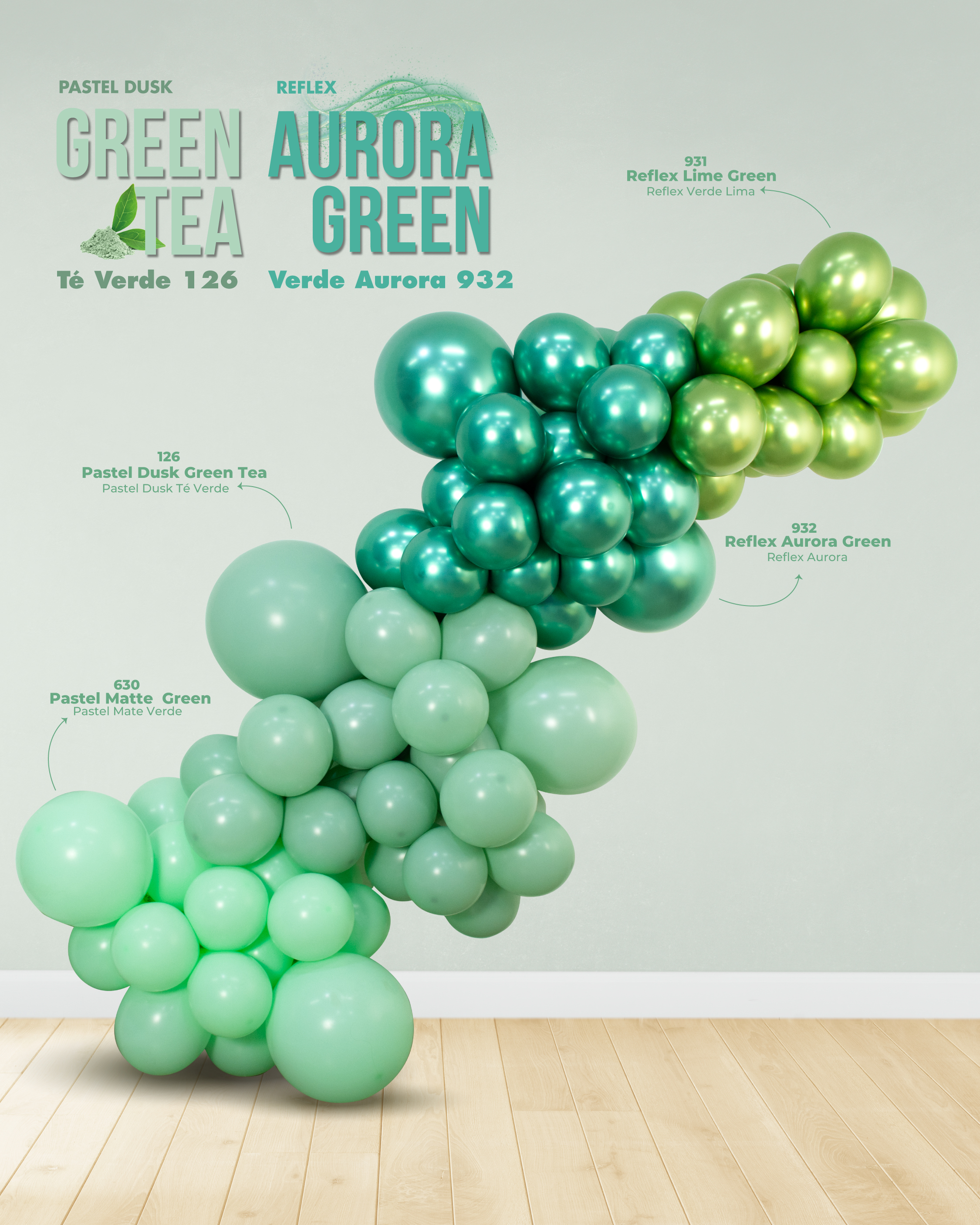 Шар (24''/61 см), Зеленый чай (126), пастель ретро, 3 шт.