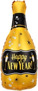 Шар (38''/97 см) Фигура, Бутылка Шампанское, С Новым Годом! (бокалы), Золото, 1 шт.