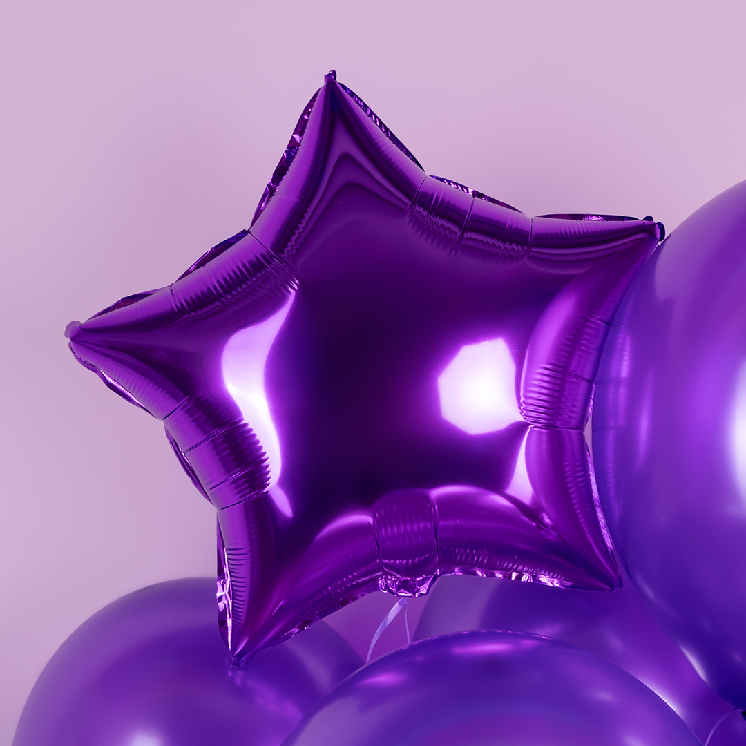 Шар (18''/46 см) Звезда, Фиолетовый, 1 шт.