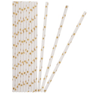 Трубочки для коктейлей, Звезды, Белый/Золото, Металлик, 12 шт. в упак. 