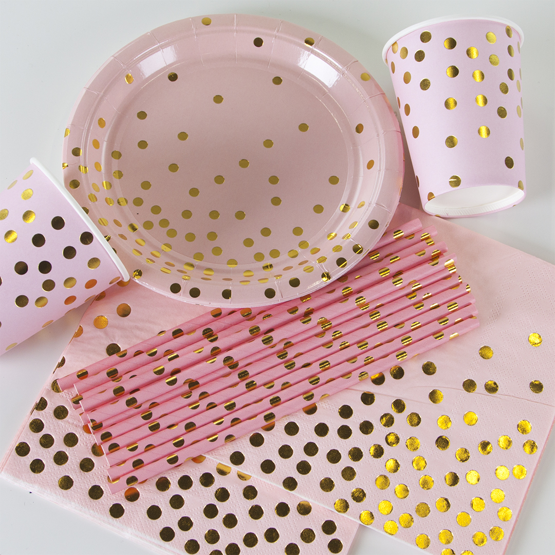 Сервировочные салфетки, Конфетти, Розовый/Золото, Металлик, 33*33 см, 12 шт.