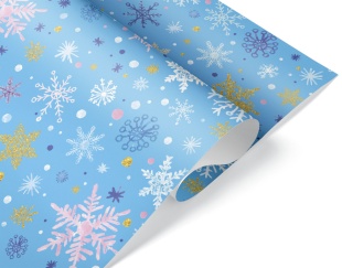 Упаковочная бумага 80гр (0,7*1 м) Волшебные снежинки, Голубой, 10 шт.